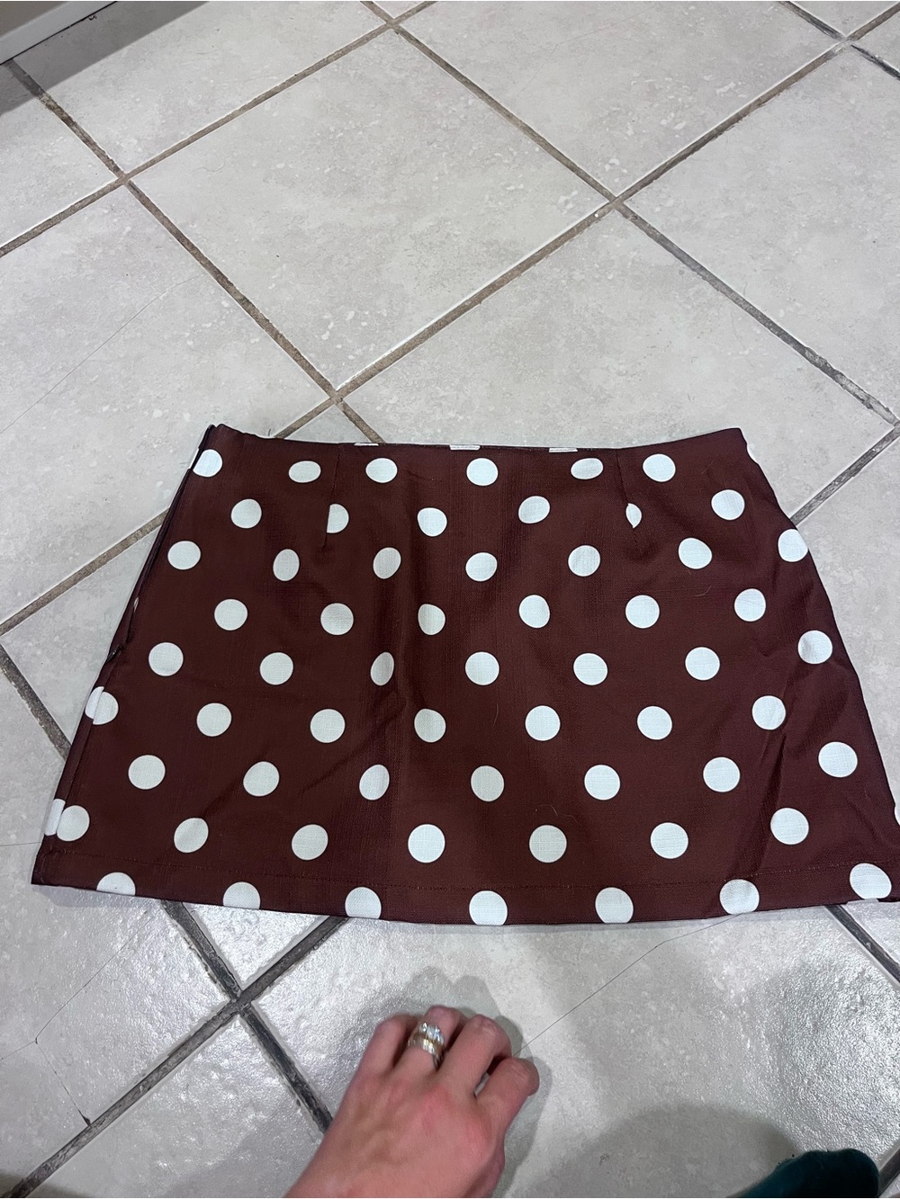 Cider Brown Mini Skirt with White Polka Dots - Picture 1 of 3